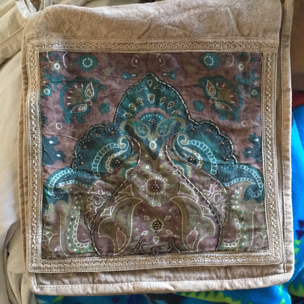 Cross body satchel with beading